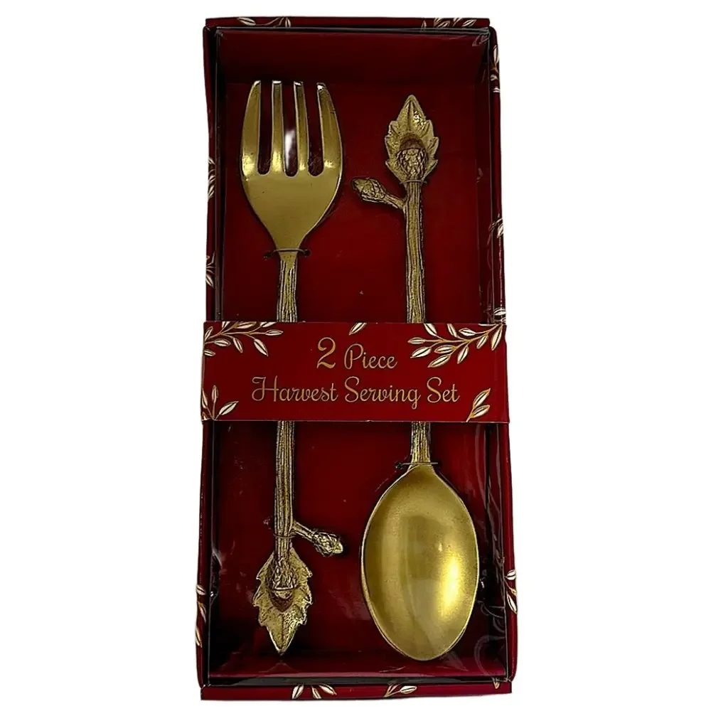 Harvest Serving Set 2 Piece Gold Tone Utensil Spoon‎ & Fork Large